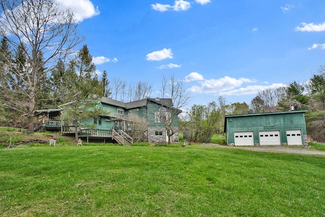 157 Shelmire Rd, Wellsboro, PA 16901 - view of yard featuring stairway, a wooden deck, and a detached garage