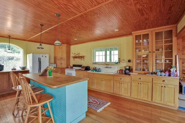 157 Shelmire Rd, Wellsboro, PA 16901 - kitchen featuring wooden ceiling, light wood finished floors, and white appliances