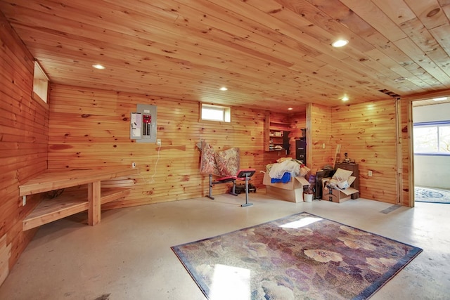 157 Shelmire Rd, Wellsboro, PA 16901 - unfurnished room featuring finished concrete flooring, wood walls, and wooden ceiling