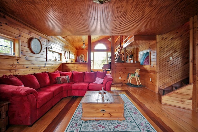 157 Shelmire Rd, Wellsboro, PA 16901 - living room featuring wooden ceiling, a wealth of natural light, and wooden walls