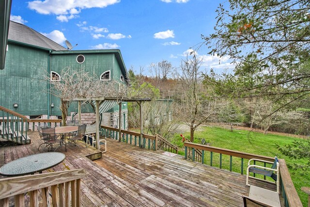 157 Shelmire Rd, Wellsboro, PA 16901 - wooden deck featuring a lawn and outdoor dining space