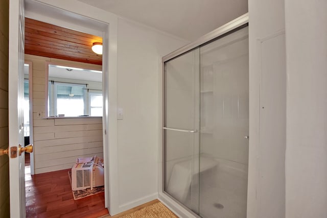157 Shelmire Rd, Wellsboro, PA 16901 - bathroom featuring baseboards, a shower stall, and wood finished floors