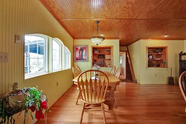 157 Shelmire Rd, Wellsboro, PA 16901 - dining room featuring wood ceiling, wood walls, and light wood-type flooring