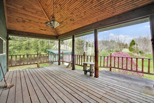 157 Shelmire Rd, Wellsboro, PA 16901 - wooden deck featuring an outdoor structure