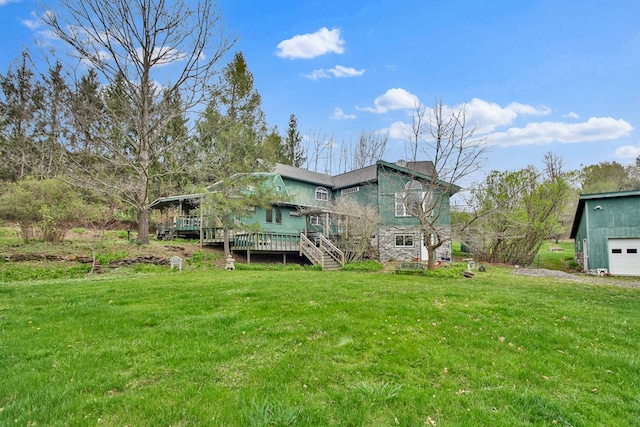 157 Shelmire Rd, Wellsboro, PA 16901 - back of house featuring a wooden deck, stairs, and a lawn
