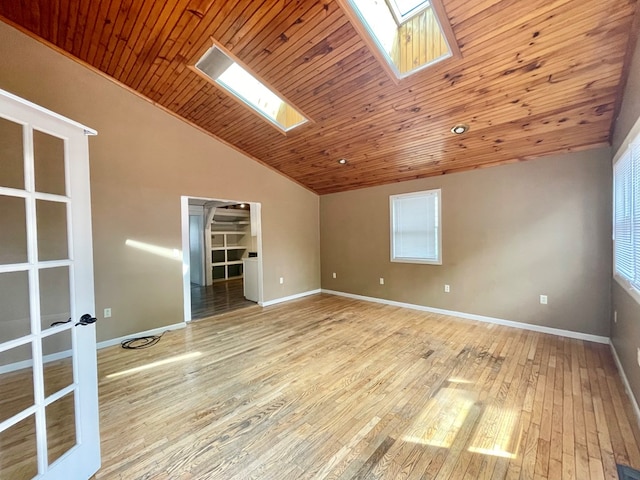 114 Elsbree St, Sayre, PA 18840 - spare room with a skylight, wood ceiling, lofted ceiling, light wood-style floors, and baseboards