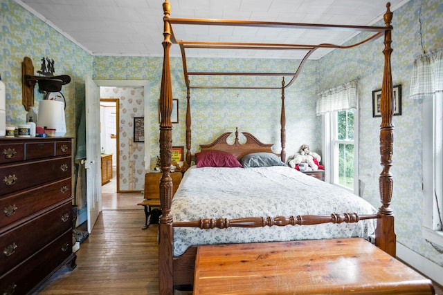 2779 Stony Fork Rd, Wellsboro, PA 16901 - bedroom with wallpapered walls, wood finished floors, and crown molding