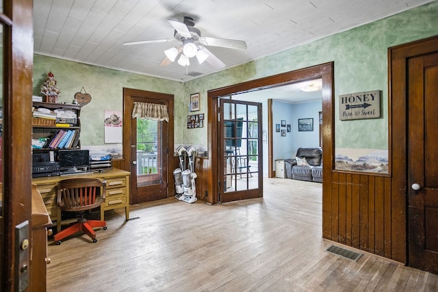 2779 Stony Fork Rd, Wellsboro, PA 16901 - office space with light wood-style flooring, ceiling fan, and french doors