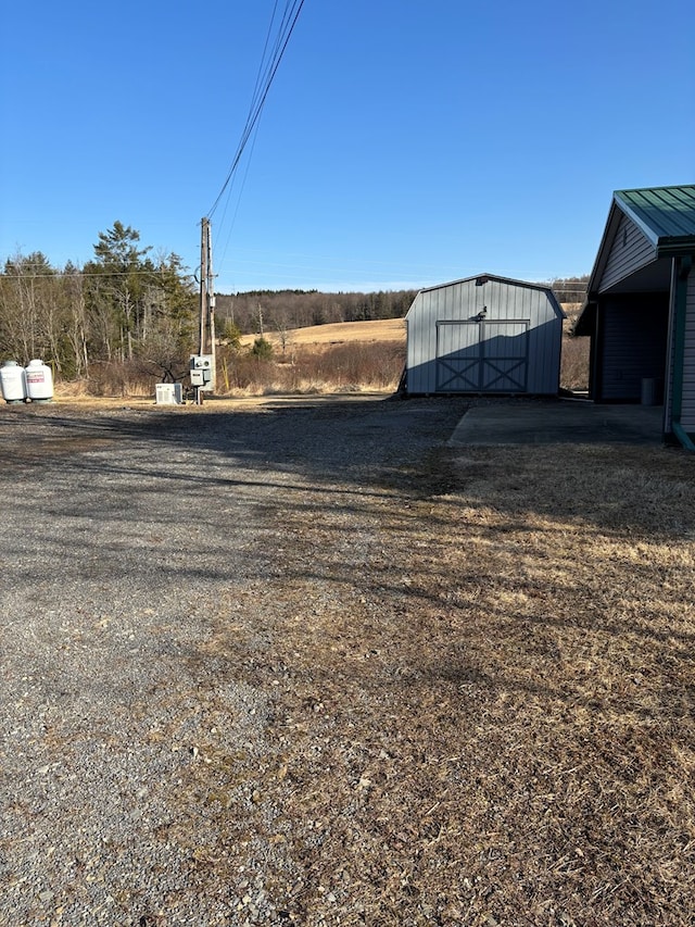 view of yard with a storage shed and an outdoor structure