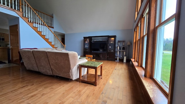 8065 Rte 414, Liberty, PA 16930 - living room featuring high vaulted ceiling and light wood finished floors