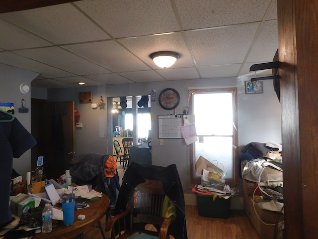 misc room with wood-type flooring and a drop ceiling