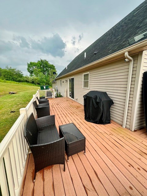 19 Angel Trl, Duke Center, PA 16729 - wooden terrace featuring a grill and a lawn