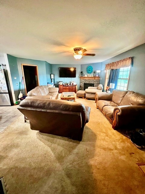 19 Angel Trl, Duke Center, PA 16729 - living area featuring ceiling fan and a stone fireplace