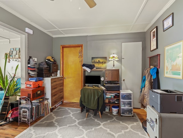 4 Pine St, Waverly, NY 14892 - office area featuring wood finished floors, a ceiling fan, and ornamental molding