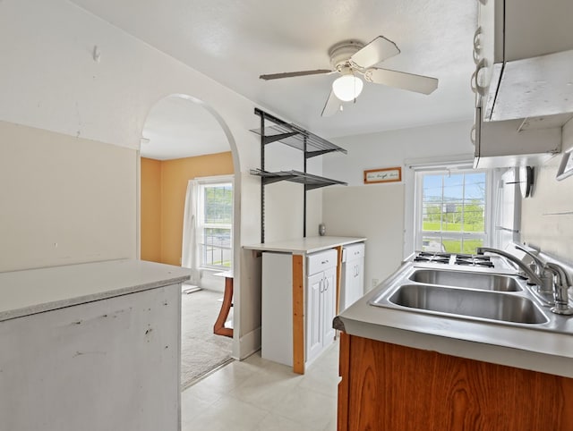 4 Pine St, Waverly, NY 14892 - kitchen with a sink, arched walkways, ceiling fan, and light countertops