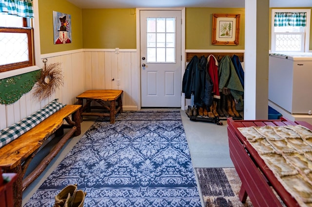 mudroom with carpet flooring