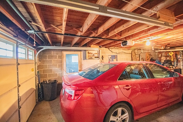 garage with a garage door opener