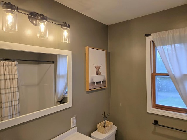 118 Milton Ln, Warren Center, PA 18851 - bathroom with toilet, a shower with curtain, and vanity