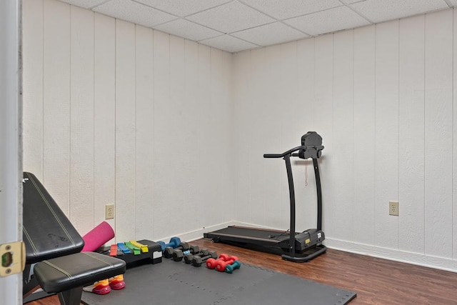 118 Milton Ln, Warren Center, PA 18851 - exercise area with wood finished floors, baseboards, and a drop ceiling