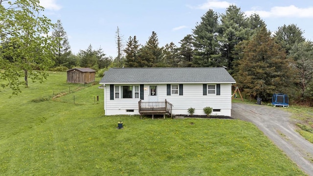 118 Milton Ln, Warren Center, PA 18851 - ranch-style home featuring driveway, a front lawn, crawl space, and roof with shingles