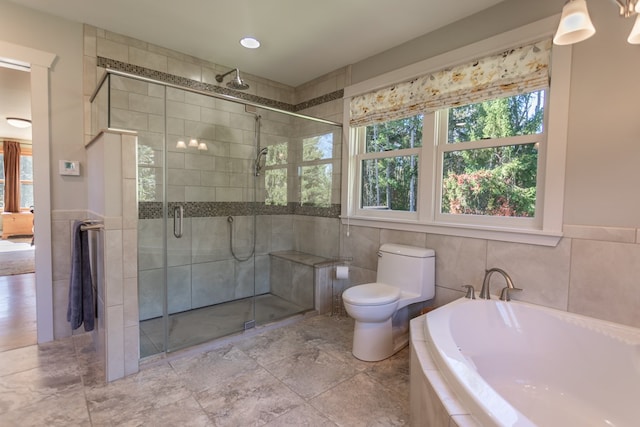 bathroom with toilet and independent shower and bath