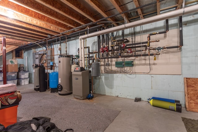 utility room featuring water heater