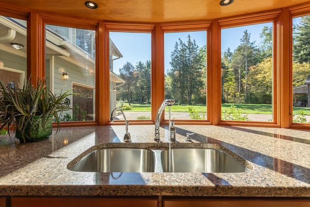 kitchen with stone countertops and sink