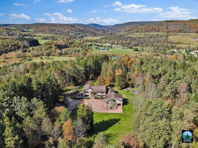 birds eye view of property with a mountain view