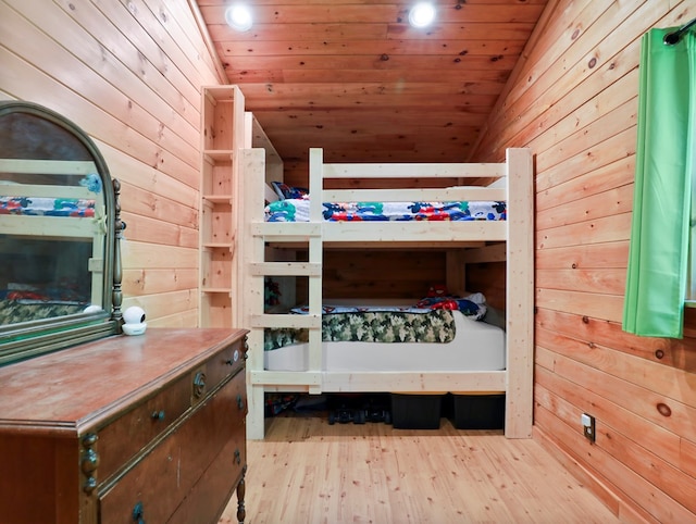 543 Drybrook Rd, Waverly, NY 14892 - bedroom with wooden walls, wood finished floors, wooden ceiling, and recessed lighting
