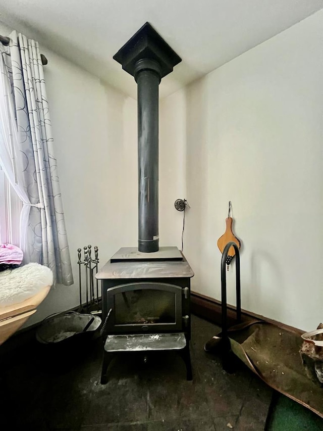 details featuring a wood stove