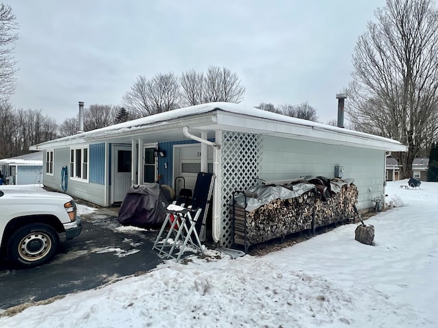 view of snow covered exterior