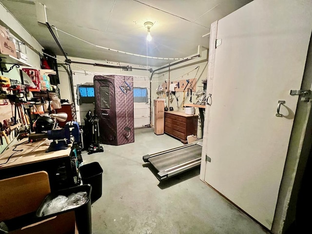 basement with a workshop area