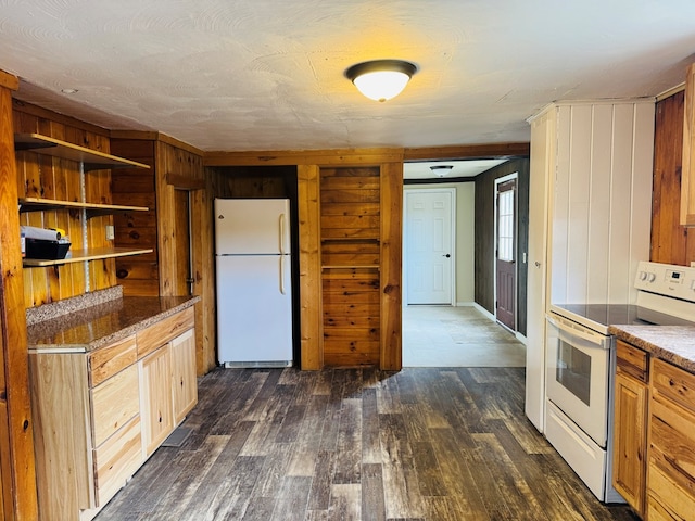 96 E St, Towanda, PA 18848 - kitchen featuring white appliances, dark wood finished floors, and open shelves