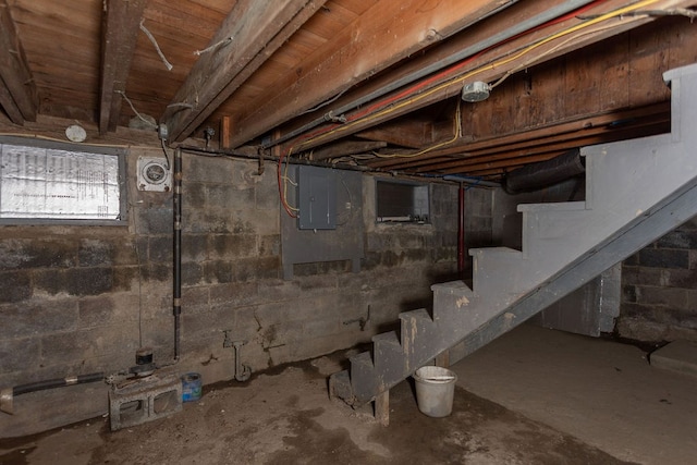 basement with electric panel