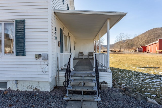 view of home's exterior featuring a mountain view