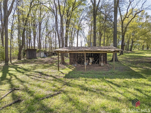 view of yard featuring an outdoor structure