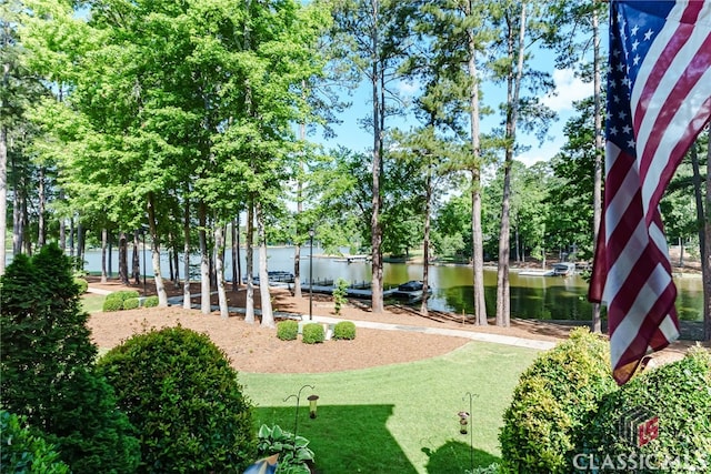 view of yard featuring a water view