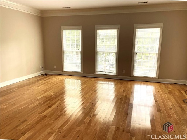 spare room featuring hardwood / wood-style floors and ornamental molding