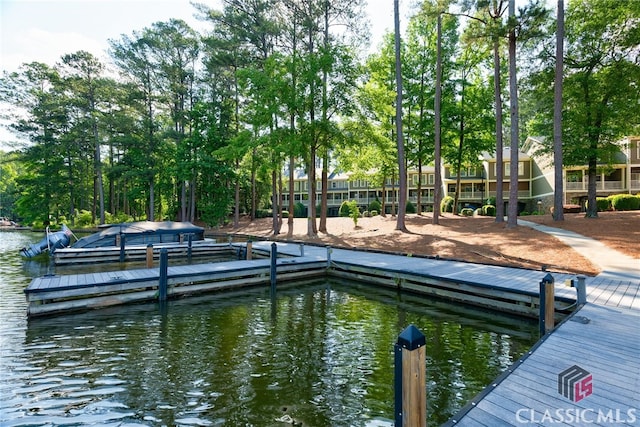 dock area featuring a water view