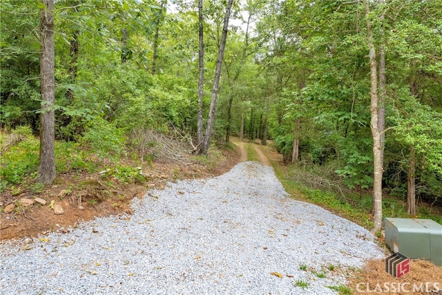 view of road featuring a view of trees