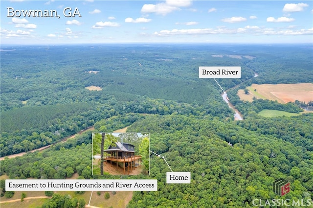 aerial view featuring a forest view