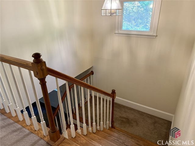 stairway featuring hardwood / wood-style flooring