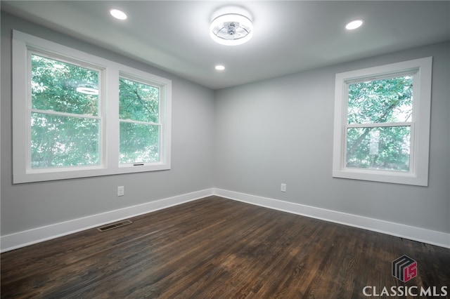 unfurnished room featuring dark hardwood / wood-style floors and a wealth of natural light