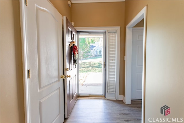 doorway with light hardwood / wood-style flooring