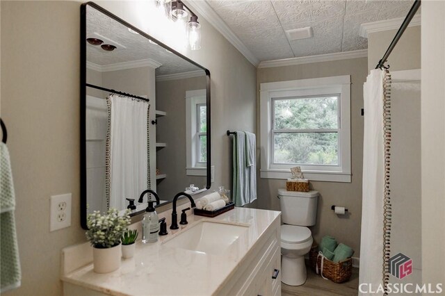 1471 Lenru Rd, Bogart, GA 30622 - bathroom with toilet, curtained shower, vanity, and wood finished floors