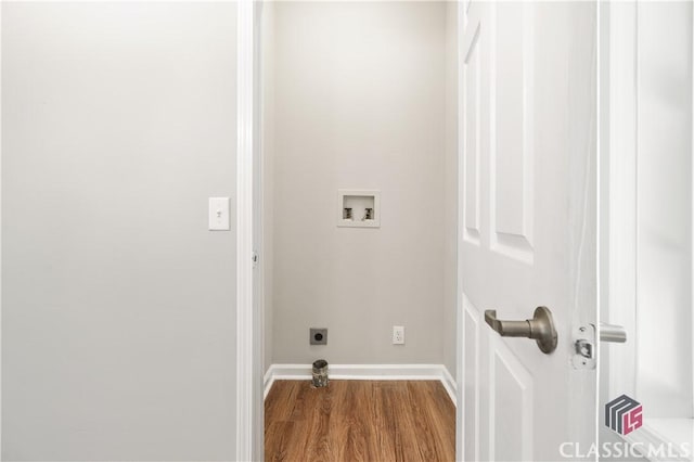 washroom with washer hookup, wood-type flooring, and electric dryer hookup