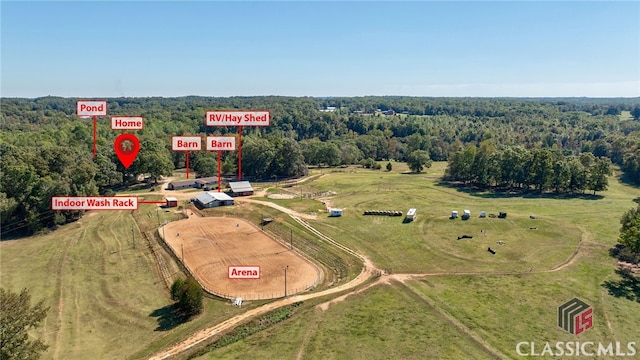 drone / aerial view with a rural view