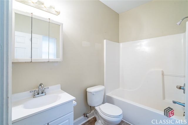 full bathroom featuring vanity, toilet, and tub / shower combination