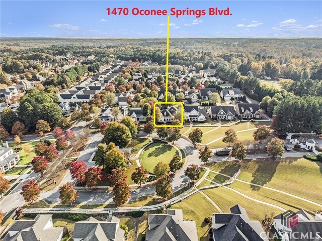 aerial perspective of suburban area with property boundaries highlighted