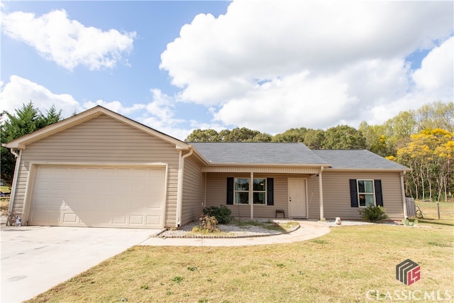 single story home with a front lawn and a garage